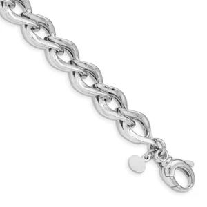 Sterling Silver Rhodium Plated Polished Link Bracelet 8" for Women 16.94gm - Picture 1 of 4