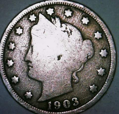 1903 V Nickel great Coin G/VG Cover
