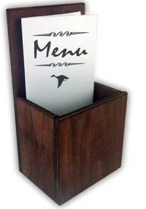Wooden Takeaway Menu Holder Leaflet Table Top Pocket Dark Stain Bar Restaurant - Picture 1 of 1