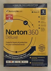 Norton 360 Deluxe: 5 Devices - 1 year, 50GB Cloud Storage, Secure VPN, more! - Picture 1 of 3