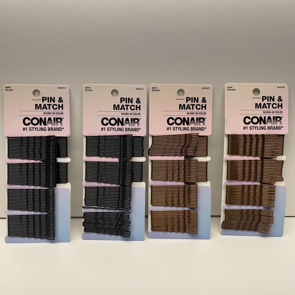 Lot of 4 Conair Pin & Match Blend-In Color Bobby Pins 90 Ct Ea 2 Black & 2 Brown - Image 1 of 1