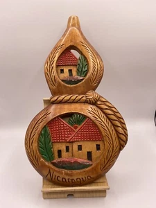 Handgefertigte bemalte bunte Balsaholz Flasche Nicaragua Tiki Wandbehang Deko - Bild 1 von 2