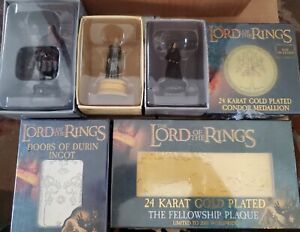 Lord of the Rings 24k Gold plated plaque & medallion, eaglemoss figurines, ingot