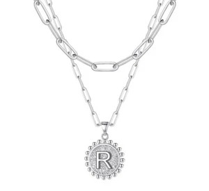 Letter R Initial Halskette weiß vergoldet versilbert Büroklammer Kette - kein Anlaufen - Bild 1 von 6