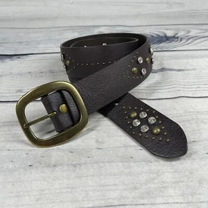 Leather Studded Boho Brass Buckle Belt - Picture 1 of 9