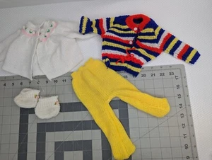 Knit Doll Outfit Sweater Tights Booties Lot Vintage - Picture 1 of 13