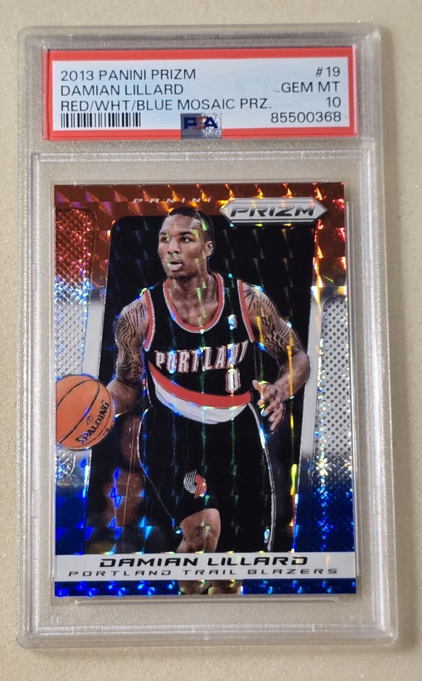 2013-14 Panini Prizm DAMIAN LILLARD #19 Red White & Blue Mosaic Prizm PSA 10 - Image 1 of 2