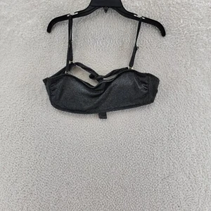 California Waves Metallic Shine Bandeau Bikini Top Juniors XL Black Tie Back - Picture 1 of 16