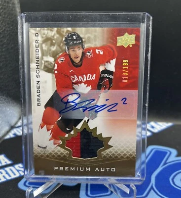 Braden Schneider 2021 UD Team Canada Premium Patch Auto SP 018/199 NY Rangers - Image 1 of 4