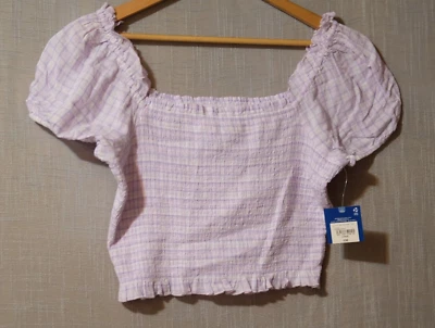 ¡Nuevo con etiquetas! Top corto Arizona a cuadros mezcla de lino púrpura para mujer L #H65-7 Foto 1 de 4