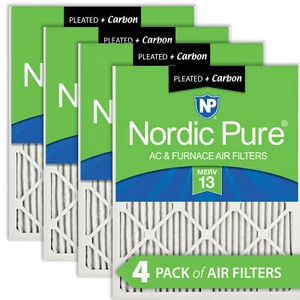 20x20x1 (19_1/2x19_1/2) Pleated Air Filters MERV 13 Plus Carbon 4 Pack - Picture 1 of 6