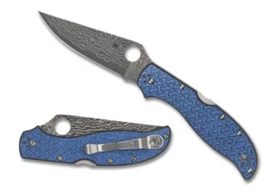 SPYDERCO Stretch 2 XL Glass Fiber Blue Nishijin Damascus, Sprint Run C258GFBLP - Picture 1 of 3