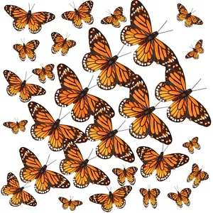 Ysleen 120 Pcs 3D Feather Monarch Butterfly Decor 4 Size Butterfly Wall Decor... - Picture 1 of 6