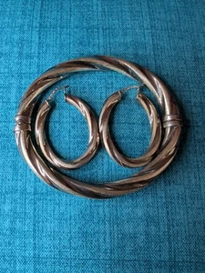 Arte D’Argento Sterling Silver 925 Diamond Cut Bangle Bracelet & Hoop Earrings - Picture 1 of 15