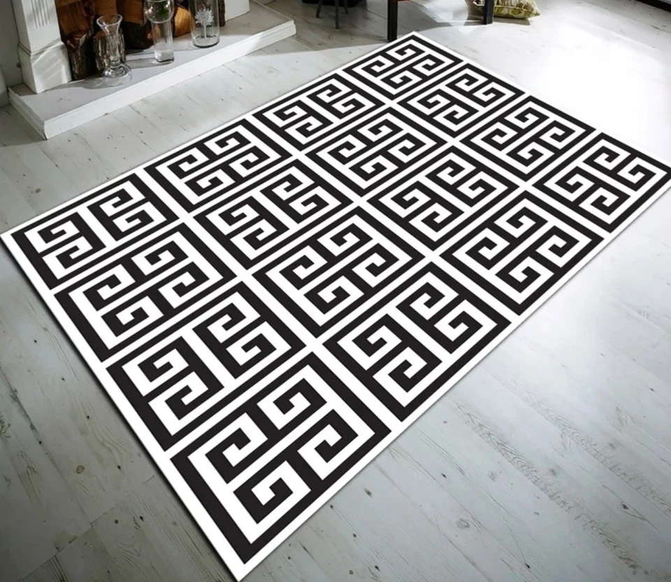 Alfombra Llave Griega Blanco y Negro 4.6x6.6ft (140x200cm) Foto 1 de 1