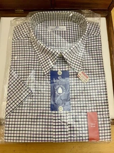 16" vtg short sleeve check shirt essentials new old stock Cotton Rich NON IRON - Picture 1 of 8