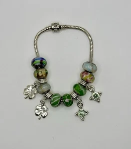 Pandora 8” Sterling Silver Charm Bracelet with 12 Charms D-6. - Picture 1 of 7