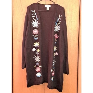 Women's Victor Costa Black Floral Sweater Size 1X - Picture 1 of 6