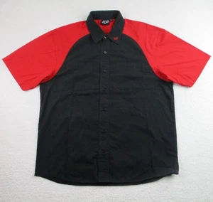 Fox Racing Shirt Mens Large Black Red Button Up Short Sleeve Mechanic Work - Picture 1 of 8