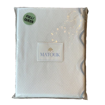 Matouk~Lanai Coverlet~White/Blue~QUEEN/Full~made + Ship USA~Cotton blend~NWT~ - Image 1 of 4