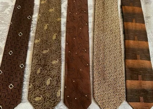 Lot 5 Slim Ties Vtg 1960s Skinny Narrow Rat Pack Madmen Rockabilly BROWN-2 TONE! - Picture 1 of 3