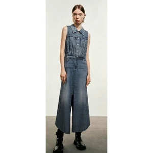 Vestido vaquero Urban Revivo dobladillo dividido sin mangas azul para mujer 8 nuevo  - Imagen 1 de 15