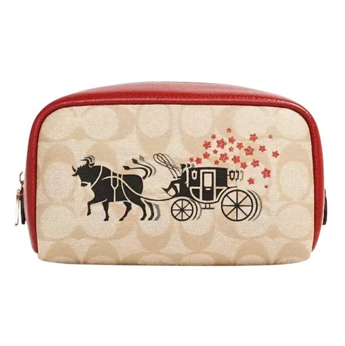 Coach Lunar Capodanno Boxy Astuccio Cosmetico Bue E Carrozza Firmato Tela C2257