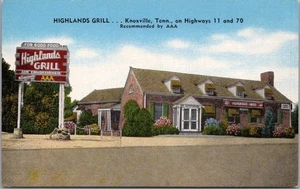 Tarjeta postal de la década de 1940 de Knoxville, Tennessee Highlands Grill Restaurant lino al borde de la carretera - Imagen 1 de 2