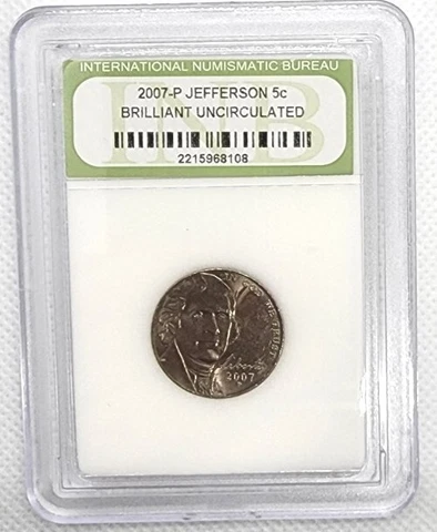 2007-D Jefferson Nickel Brilliant Uncirculated INB Slabbed Coin Cover