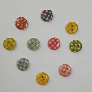 10 Gingham Check Mixed Colours Dainty Wooden 2 Hole Buttons: Crafts: 12mm: UK - Picture 1 of 5