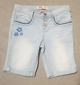 LEI Embroidered Blue Flower adjustable waist denim shorts Girls Size 8 Kids - Picture 1 of 11