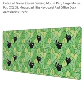 XXL Green Mouse Pad Cute Cat Kawaii Gaming Keyboard Pad - Photo 1/7