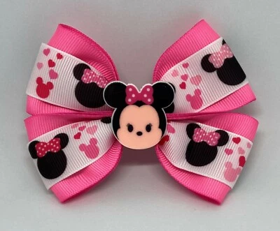 Moño de pelo para niñas de 4" de ancho Tsum Tsum Minnie cinta rosa pasador, clip o cola de caballo Foto 1 de 4