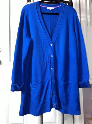 NUEVO SIN ETIQUETAS 3X ISAAC MIZRAHI AZUL LARGO CÁRDIGAN SUÉTER CHAQUETA TOP ALGODÓN RAYÓN #LR3 Foto 1 de 4