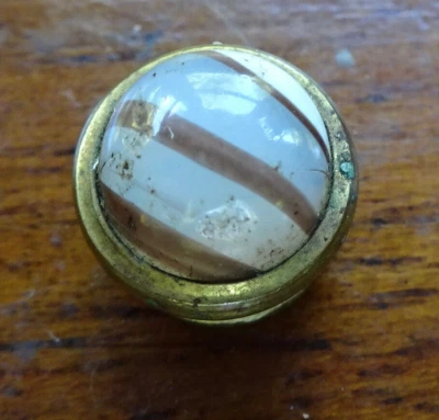 antique Victorian banded brown white glass collar stud button -Z88 - Image 1 of 4