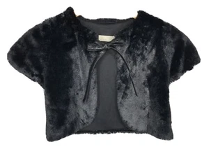 Alitsa Boutique Girls Black Faux Fur Bolero Cropped Jacket Size 10 - Picture 1 of 6