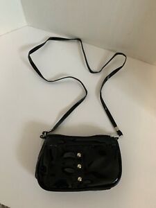 Small Black Patent Leather Purse with long handle and small zipper pocket inside