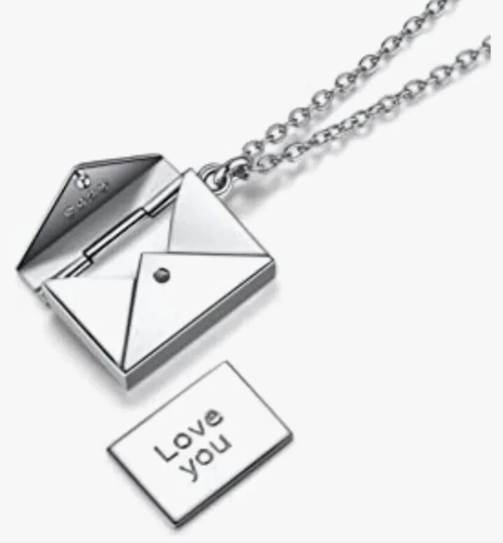 Women Style Stainless Steel Envelope Locket Pendant Necklace Love Letter Jewelry - Image 1 of 4