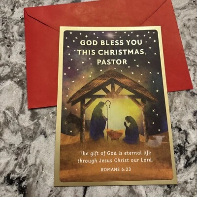JOYFULLY YOURS GREETING CARD Christmas Pastor God Bless You ROMANS 6:23 Large5.5”x8” Religious Greeting Card