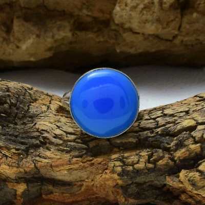 Splendido Blu Calcedonio Gemma 925 Argento Sterling Handmade Anello Tutti Misura - Immagine 1 di 3