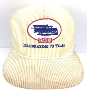 Vintage Baker Hat Corduroy Cap Company Logo Rope Celebrating 70 Years Trucker - Picture 1 of 12