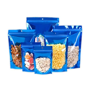 Bolsas de pie resellables ventana transparente lámina Mylar azul 50/100/500 bolsa con cremallera - Imagen 1 de 5