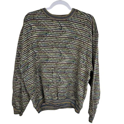 Suéter Jhane Barnes Hombres Grande Tejido Estilo Coogi Bill Cosby Cuello Redondo Abstracto PU Foto 1 de 4