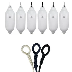 6 x HURRICANE Boat Fenders: White PM05 - FREE SPLICED END 10MM  ROPE - Picture 1 of 2