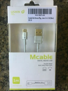 1m Silver Metal Double Sided Reverse Micro USB Fast Charger Lead WSKEN MCable - Picture 1 of 5