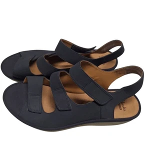 Clarks Soft Cushion Sandal Wedge Shoes Adjustable Straps Womens 9 Wide Blue - Picture 1 of 8