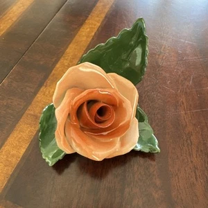 Herend Vintage Collectible Porcelain Hand Painted Orange Rose Leaf Place Card - Picture 1 of 6