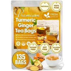 FreshDrinkUS, Premium 135 Turmeric Ginger Tea Bags, 100% Natural 135 Bags - Picture 1 of 9