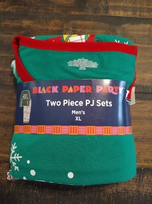 Juego de pijama de dos piezas de fiesta de papel negro para hombre XL manga larga Navidad (B4) Foto 1 de 4