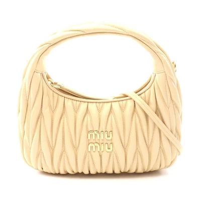 Miu Miu Leather Wonder Matelassé Hobo Bag Women Beige One Size - Image 1 of 4